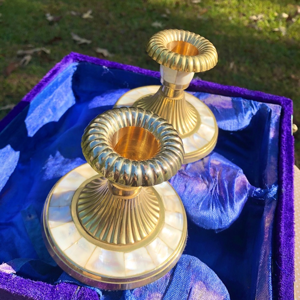 *SOLD* Mother of Pearl & Brass Candle Holders ✨